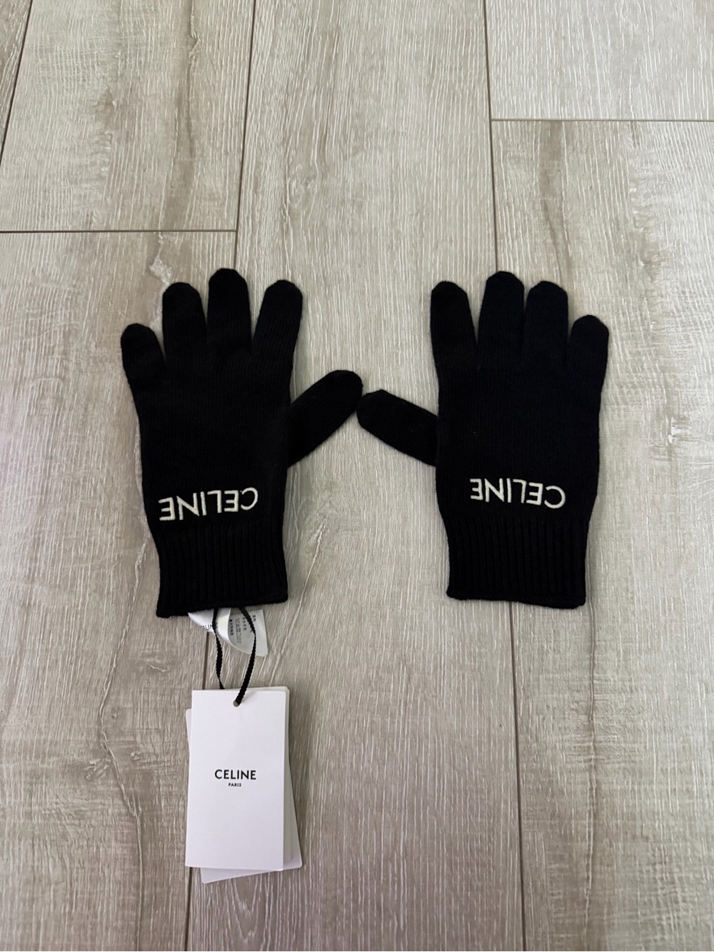 Celine Black Knit Logo Gloves for adult unisex M